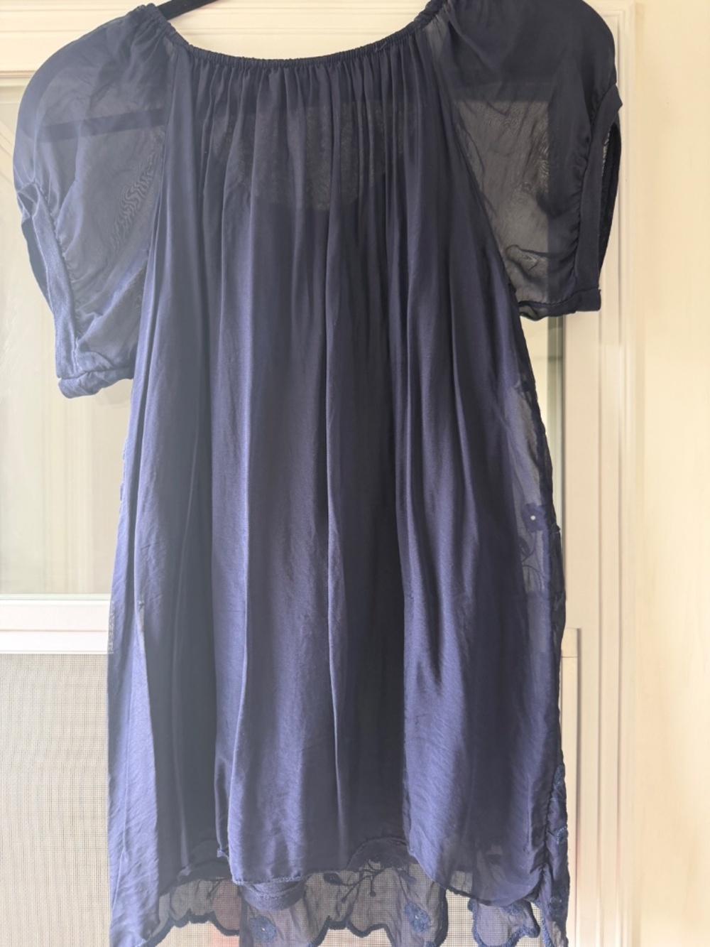 Elena Baldi v oversized small midnight blue silk blend embroidered tunic top - Picture 3 of 7